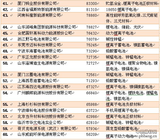 中国电池行业百强企业排名_电池制造商前25名