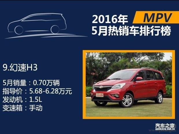 2016年5月国内热销SUV轿车MPV排行榜