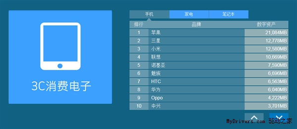 2013年全国3C电子消费品牌数字资产榜