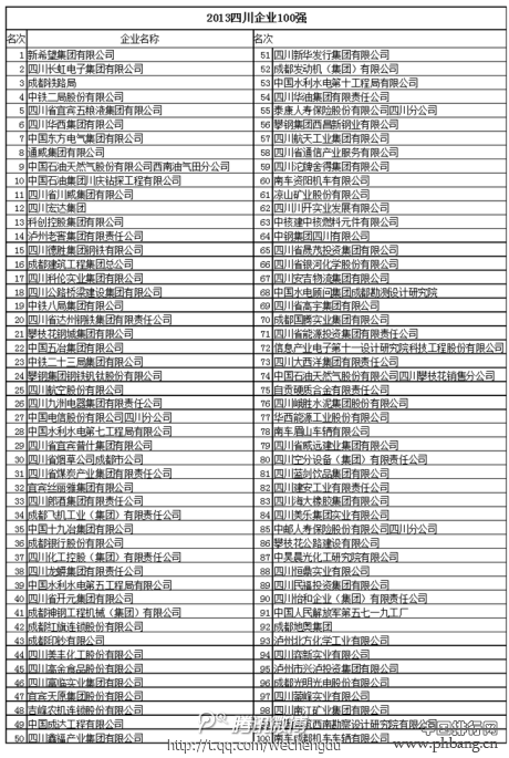 2013四川企业百强排行榜名单