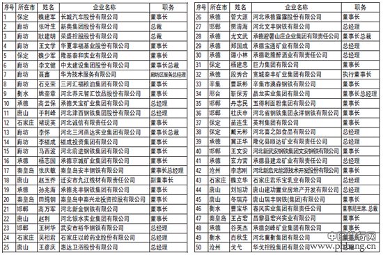 河北省百强优秀民营企业家名单