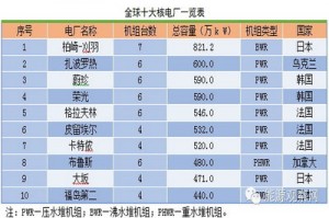 全球十大核电站排名 法国核发电量占比最高