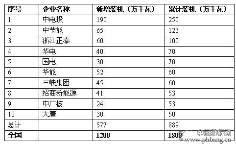 2013国内光伏电站业主装机排名