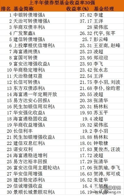 2015上半年最赚钱基金排行榜