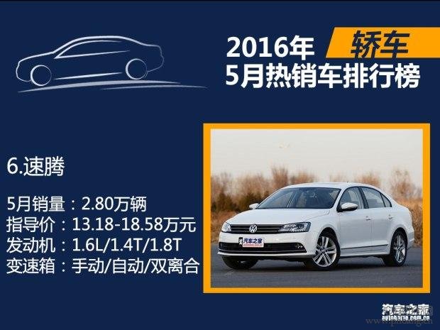 2016年5月国内热销SUV轿车MPV排行榜