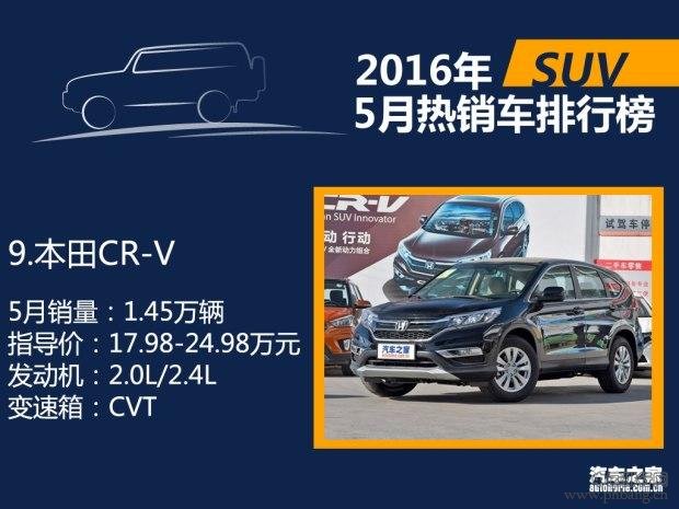 2016年5月国内热销SUV轿车MPV排行榜