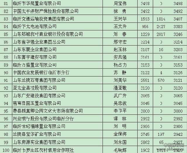 2015年临沂纳税百强企业名单