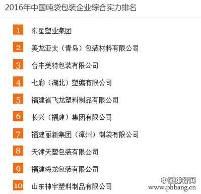全国吨袋包装企业综合实力排名