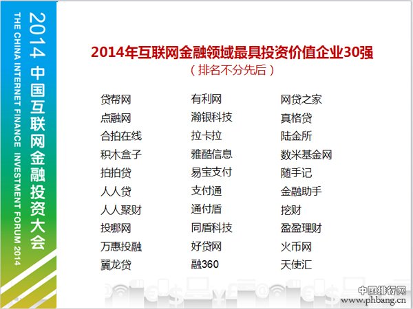 2014互联网金融最具投资价值企业30强