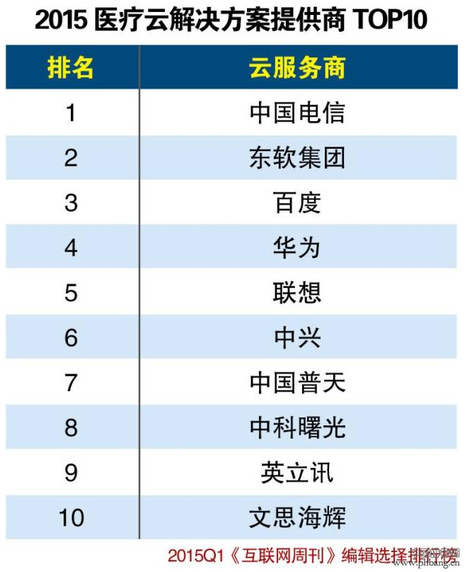 2015年第一季度医疗云解决方案提供商Top10