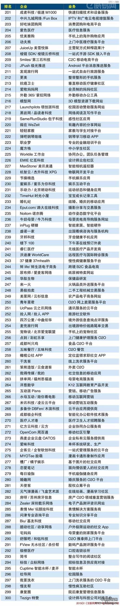 2015中国新互联网公司300强排行榜（名单）