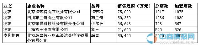 2014中国特许连锁100强名单（洗衣护理行业）